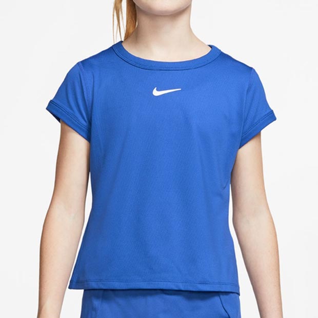 [나이키 여자 쥬니어 코트 드라이 반팔 테니스 상의] NIKE Girls` Court Dry Short Sleeve Tennis Top - Game Royal