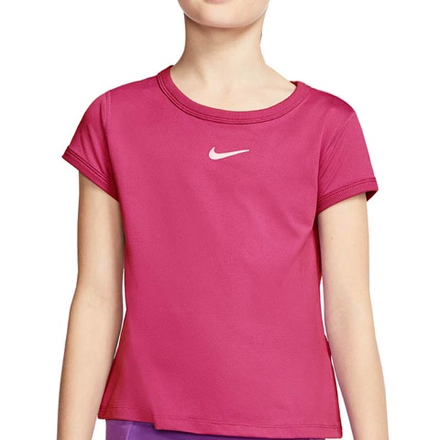 [나이키 여자 쥬니어 코트 드라이 반팔 테니스 상의] NIKE Girls` Court Dry Short Sleeve Tennis Top - Vivid Pink