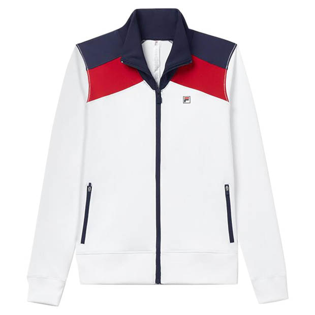 [휠라 여성용 헤리티지 에센셜 풀집 테니스 트랙 자켓] FILA Women`s Heritage Essentials Tennis Track Jacket - White and Navy