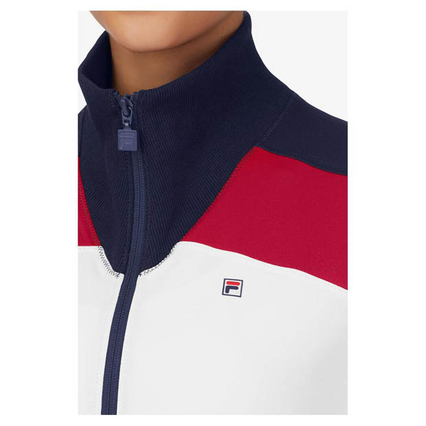 [휠라 여성용 헤리티지 에센셜 풀집 테니스 트랙 자켓] FILA Women`s Heritage Essentials Tennis Track Jacket - White and Navy