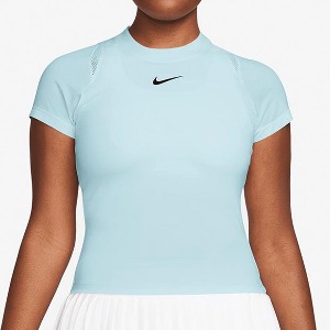[나이키 여성용 드라이핏 어드밴티지 반팔 테니스 상의] NIKE Women&#039;s Dri-Fit Advantage Short Sleeve Tennis Top - Glacier Blue