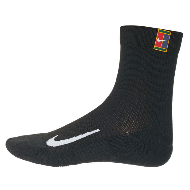 [나이키 남녀공용 멀티플라이어 쿠션 테니스 크루 양말] NIKE Unisex Multiplier Cushioned Tennis Crew Socks (2 Pairs) - Black
