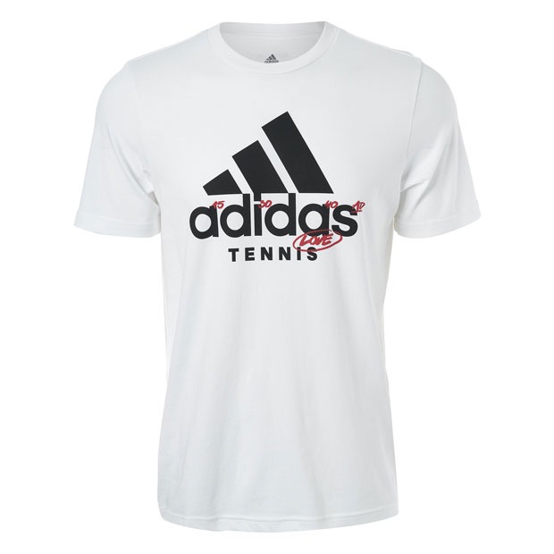 [아디다스 남성용 그래픽 로고 테니스 티셔츠] adidas Men`s Graphic Logo Tennis T-Shirt - White