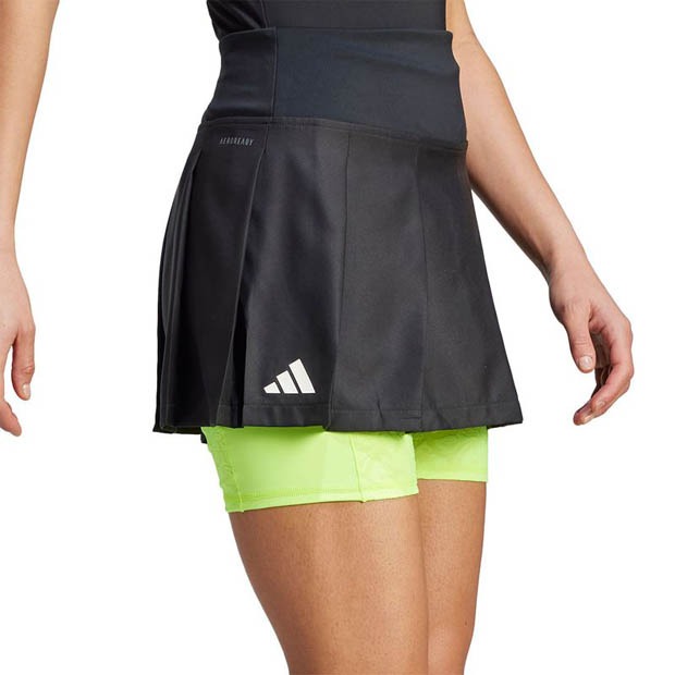 [아디다스 여성용 뉴욕 플리트 프로 테니스 스커트] Adidas Women&#039;s New York Pleat Pro Tennis Skirt - Black and Lucid Lemon