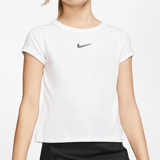 [나이키 여자 쥬니어 코트 드라이 반팔 테니스 상의] NIKE Girls` Court Dry Short Sleeve Tennis Top - White