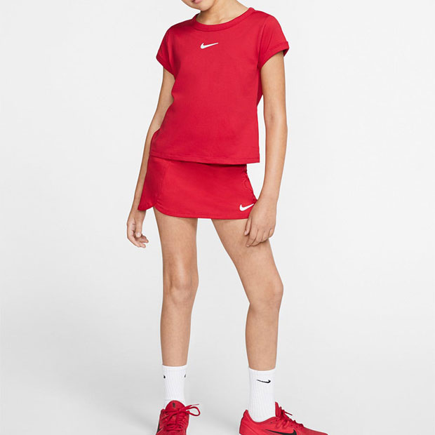 [나이키 여자 쥬니어 코트 드라이 반팔 테니스 상의] NIKE Girls` Court Dry Short Sleeve Tennis Top - Gym Red