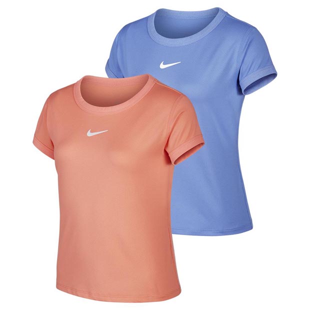 [나이키 여자 쥬니어 코트 드라이 반팔 테니스 상의] NIKE Girls` Court Dry Short Sleeve Tennis Top - Sunblush