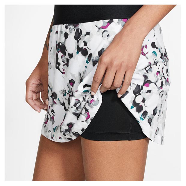 [나이키 여성용 코트 드라이 스트레이트 프린트 테니스 스커트] Nike Women`s Court Dry Straight Printed Tennis Skirt (치마길이 옵션) - Black w/ White