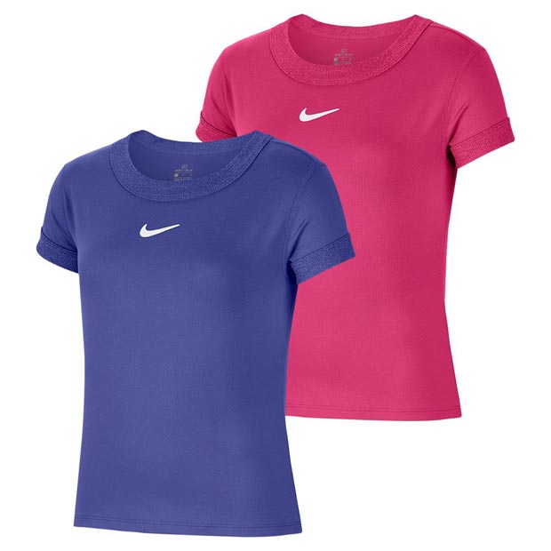 [나이키 여자 쥬니어 코트 드라이 반팔 테니스 상의] NIKE Girls` Court Dry Short Sleeve Tennis Top - Rush Violet