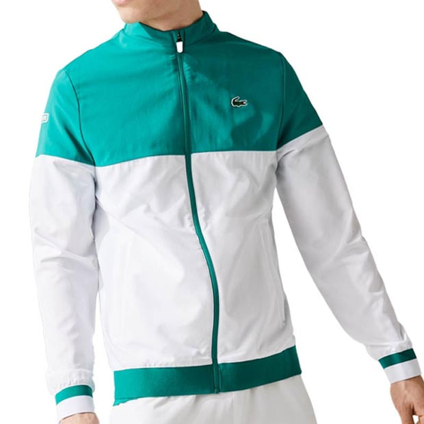 [라코스테 남성용 노박 조코비치 컬러블락 집업 테니스 자켓] LACOSTE Men`s Novak Djokovic Novak Colorblock Zip Jacket - White and Green