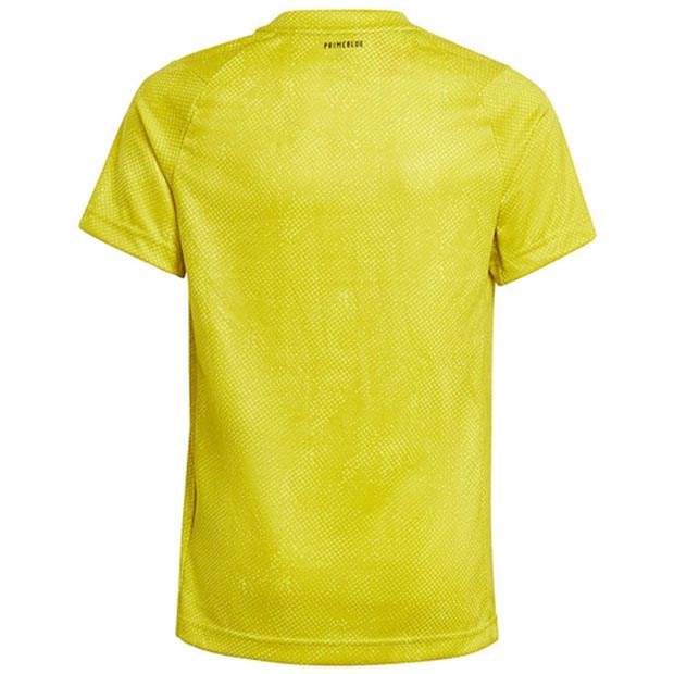 [아디다스 남자 Oz 테니스 티셔츠] adidas Boys` Oz Tennis Top - Acid Yellow and Wild Pine