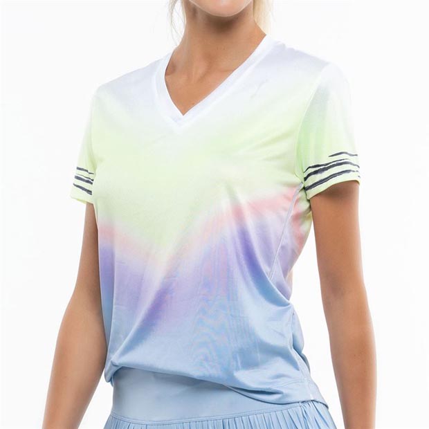 [럭키인러브 여성용 Going Wild 반팔 테니스 상의] LUCKY IN LOVE Women`s Going Wild Short Sleeve Tennis Top - Multi
