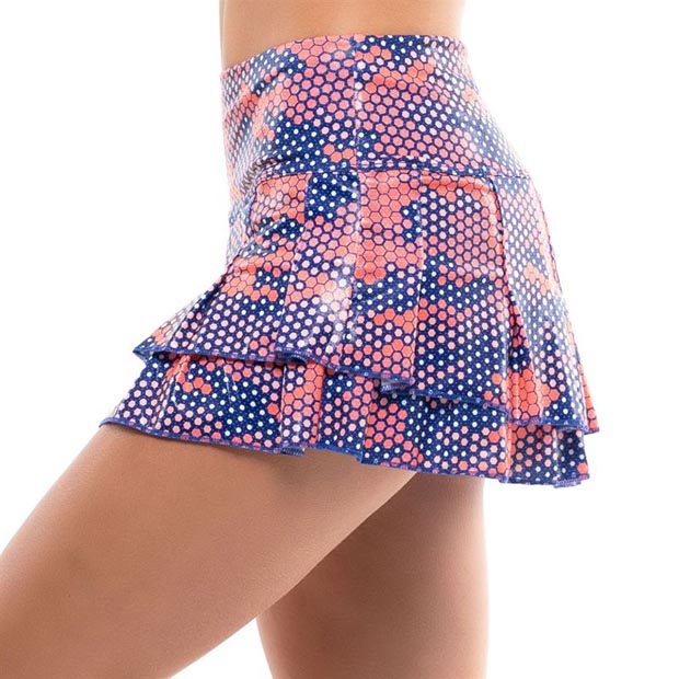 [럭키인러브 여성용 Kinetic Energy 스티치 다운 티어 테니스 스커트] LUCKY IN LOVE Women`s Kinetic Energy Stitch Down Tier Tennis Skirt - Print