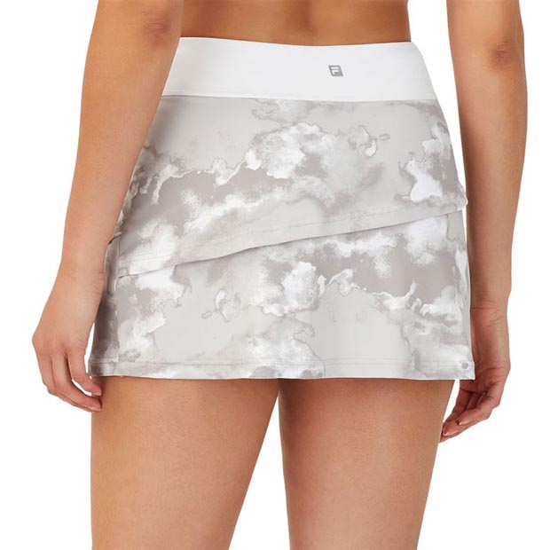 [휠라 여성용 Deuce Court 티어테니스 스커트] FILA Women`s Deuce Court Tiered Tennis Skirt - White Print
