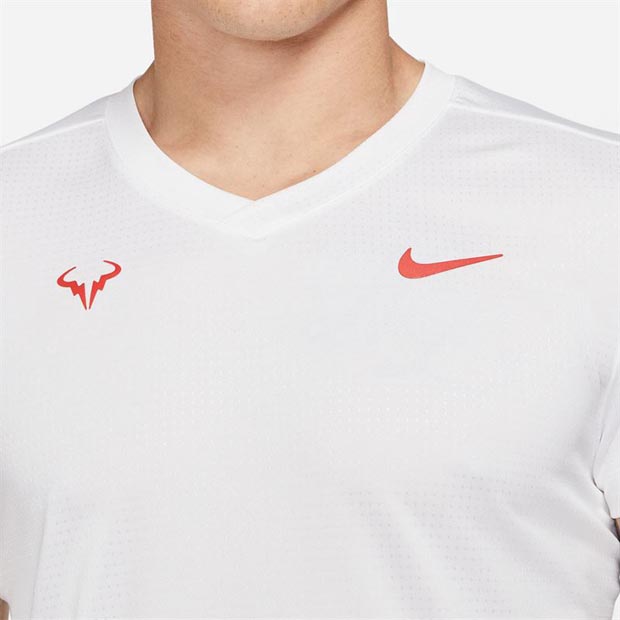 나이키 남성용 라파 나달 코트 챌린저 SS 테니스 티셔츠 - White and Chile Red