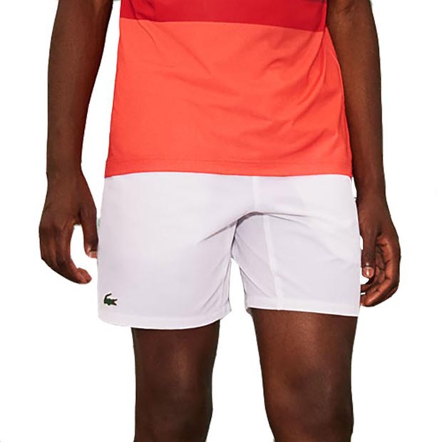 [라코스테 남성용 노박 옴브레 허리밴드 테니스 반바지] LACOSTE Men`s Novak Djokovic Ombre Waistband Tennis Short - White