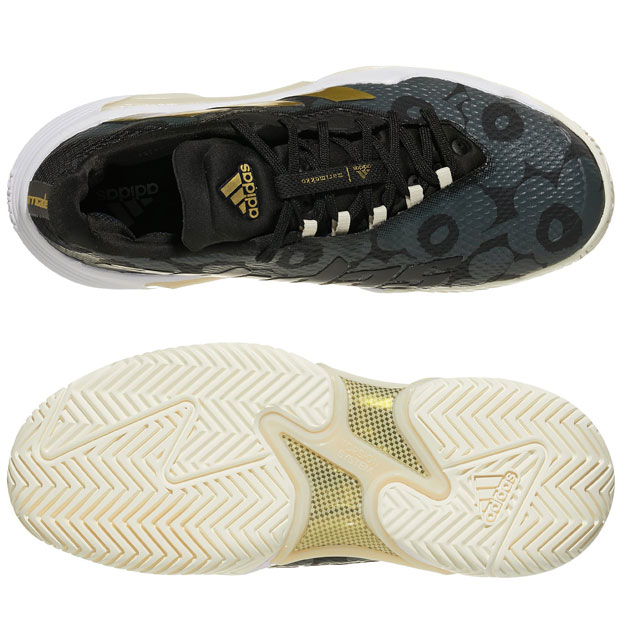 [아디다스 여성용 Marimekko 바리케이드 테니스화] adidas Women`s Marimekko Barricade Tennis Shoes - Core Black and Gold Metallic