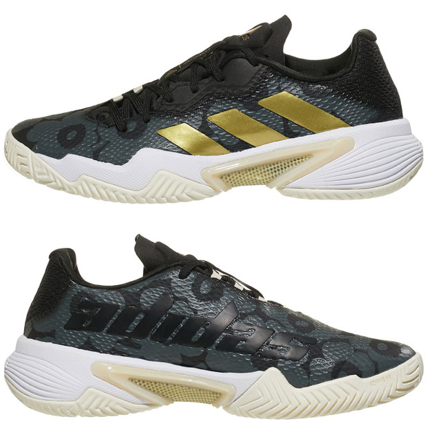 [아디다스 여성용 Marimekko 바리케이드 테니스화] adidas Women`s Marimekko Barricade Tennis Shoes - Core Black and Gold Metallic