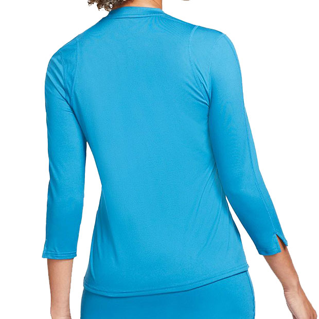 나이키 여성용 코트 드라이핏 UV 빅토리 8부 소매 테니스 티셔츠 Size M only - Brigade Blue