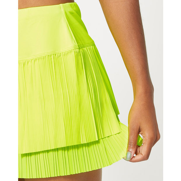[럭키인러브 여성용 롱 프리 스피릿 플리트드 테니스 스커트] LUCKY IN LOVE Women`s Long Free Spirit Pleated Tennis Skirt - Neon Yellow