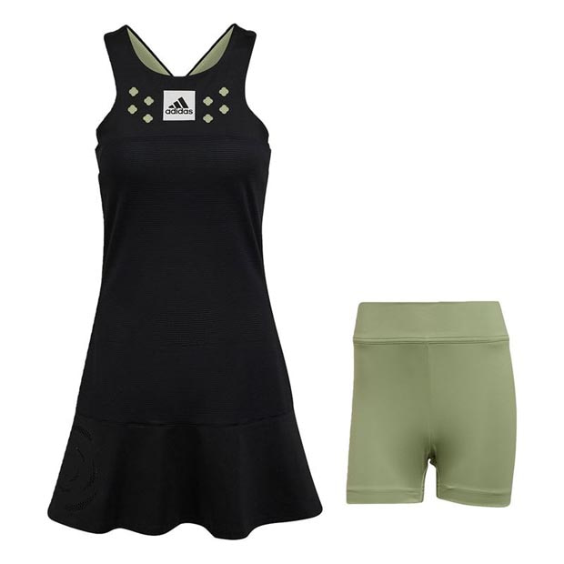 [아디다스 여성용 파리스 Y-Back 테니스 드레스] adidas Women`s Paris Y-Back Tennis Dress - Black and Pulse Lime