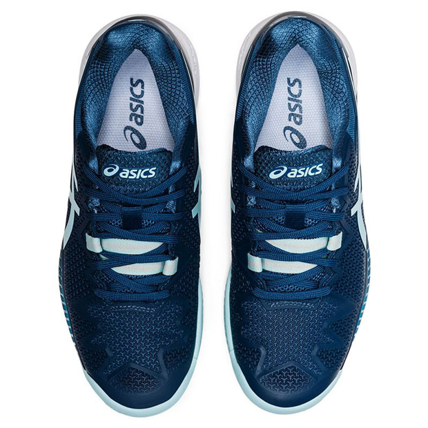 [아식스 여성용 젤-레졸루션 8 클레이용 테니스화] ASICS Women`s GEL-Resolution 8 Clay Tennis Shoes - Light Indigo and Clear Blue