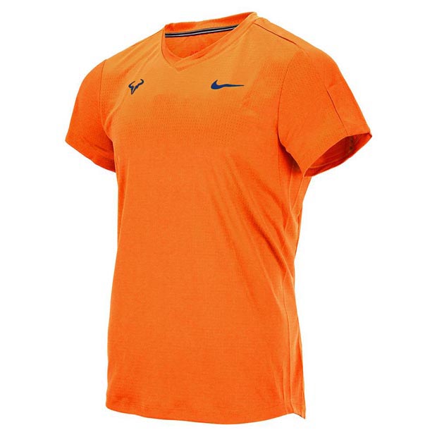 [나이키 남성용 라파 나달 코트 챌린저 SS 테니스 티셔츠] NIKE Men`s Rafa Court Dri -FIT Challenger Short Sleeve Tennis Top - Magma Orange