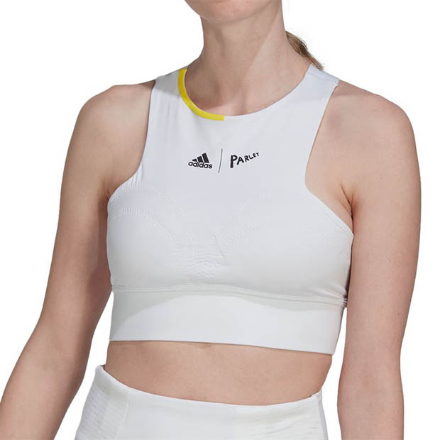 [아디다스 여성용 런던 테니스 크롭 탑] Adidas Women`s London Tennis Crop Top - White and Impact Yellow