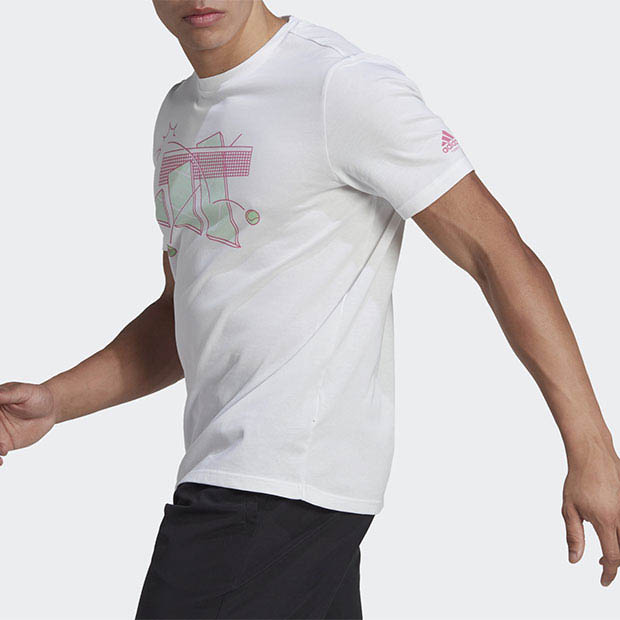 [아디다스 남성용 카테고리 그래픽 네트 테니스 티셔츠] adidas Men`s Category Graphic Net Tennis T-Shirt - White
