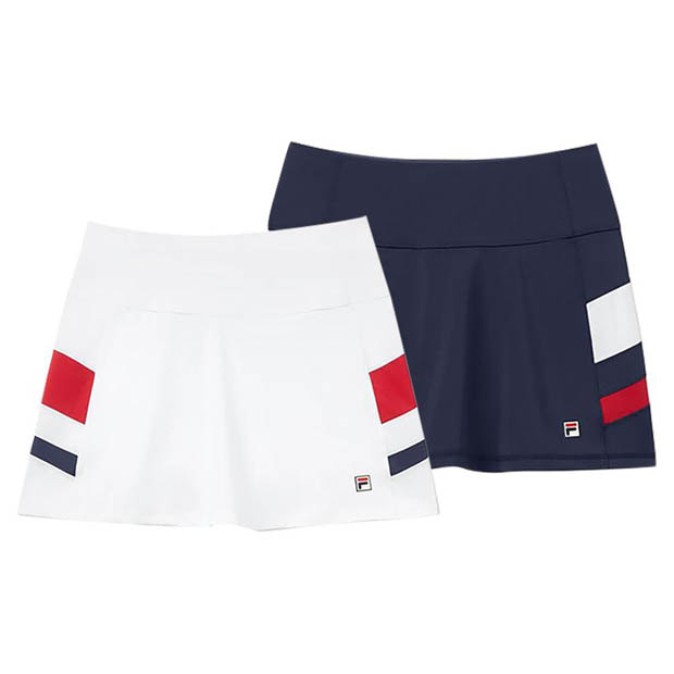 [휠라 여성용 헤리티지 에센셜 플러티 테니스 스커트] FILA Women`s Heritage Essentials 14.5 Inch Flirty Tennis Skirt - White