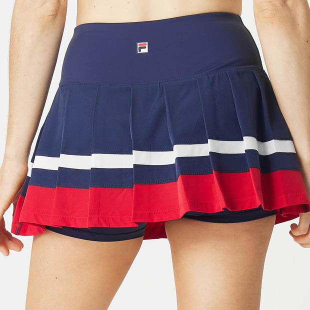 [휠라 여성용 헤리티지 에센셜 플리티드 테니스 스커트] FILA Women`s Heritage Essentials 13.5 Inch Pleated Tennis Skirt - Fila Navy