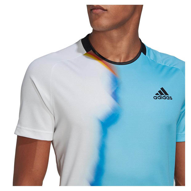 [아디다스 남성용 월드컵 테니스 상의] adidas World Cup Tennis Top - White and Bright Cyan