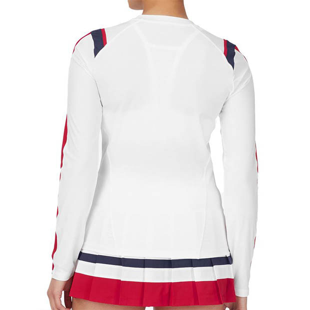 [휠라 여성용 헤리티지 에센셜 긴소매 테니스 상의] FILA Women`s Heritage Essentials Long Sleeve Tennis Top - White and Crimson