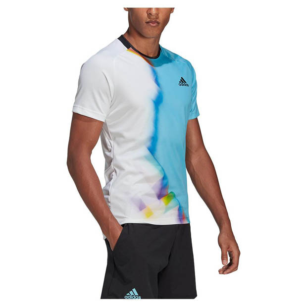 [아디다스 남성용 월드컵 테니스 상의] adidas World Cup Tennis Top - White and Bright Cyan