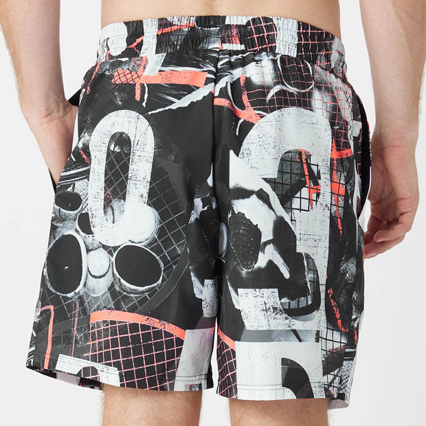 [아디다스 남성용 클럽 그래픽 7인치 테니스 반바지] Adidas Men&#039;s Club Graphic 7 Inch Tennis Shorts - White and Black