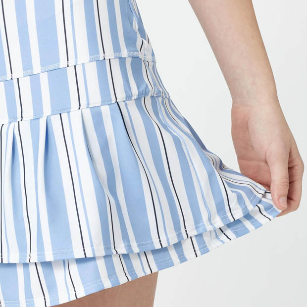 [럭키인러브 여성용 Tech Performance 롱 아키텍트 스트라이프 테니스 스커트] LUCKY IN LOVE Women`s Tech Performance Long Architect Stripe Tennis Skirt - Placid Blue Stripe