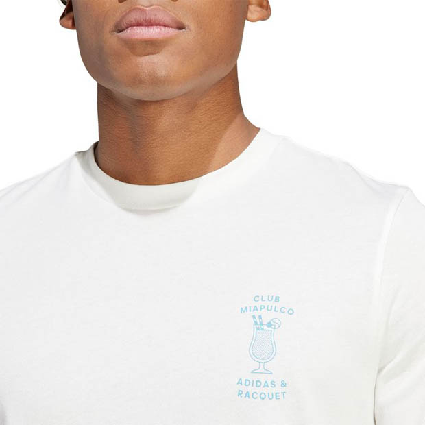 [아디다스 남성용 Mia.Pulco x Racquet Pool 그래픽 테니스 티셔츠] adidas Men&#039;s Mia.Pulco x Racquet Pool Graphic Tennis T-Shirt - Off White