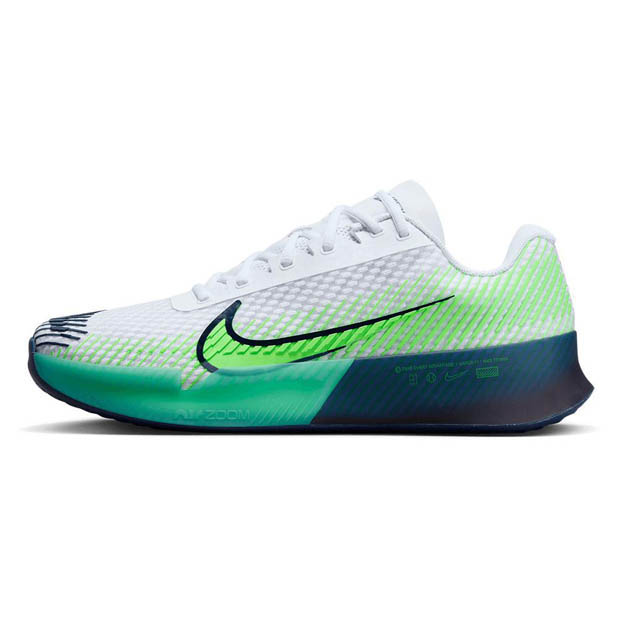 [나이키 남성용 줌 베이퍼 11 테니스화] NIKE Men&#039;s Zoom Vapor 11 Tennis Shoes- White and Green Strike
