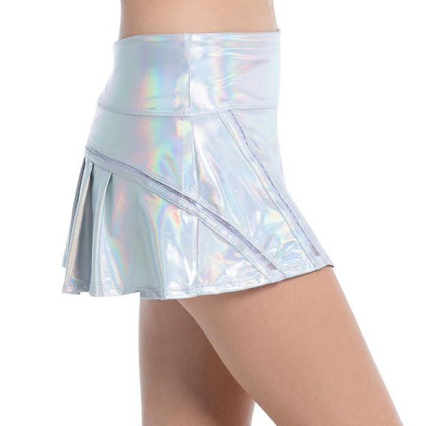 [럭키인러브 여성용 Metallic Inline 테니스 스커트] LUCKY IN LOVE Women`s Metallic Inline Tennis Skirt - Silver