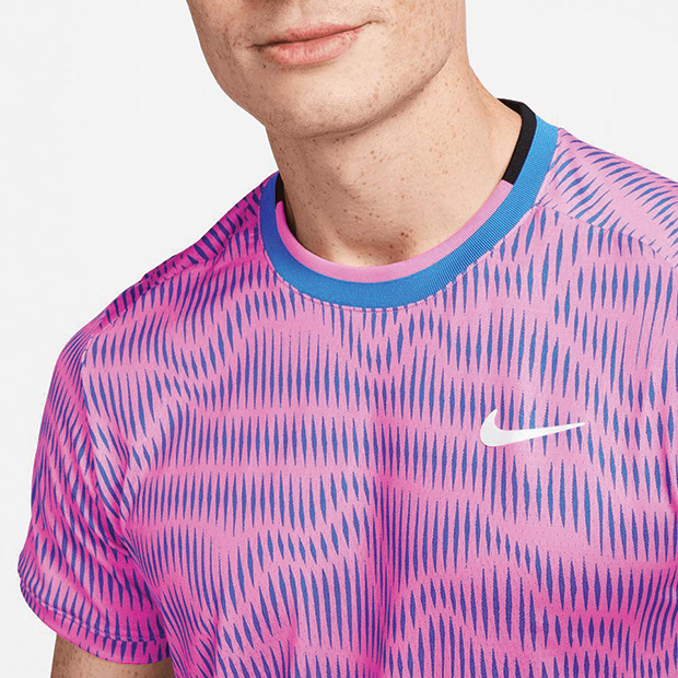 [나이키 남성용 드라이-핏  어드밴티지 프린트 테니스 상의] NIKE Men&#039;s Dri-Fit Advantage Print Tennis Top - Playful Pink