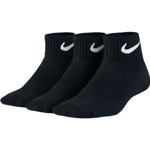 [나이키 쥬니어용 코튼 쿠션 쿼터 양말]Nike Junior Cotton Cushion Quarter Socks 3 Pack - Black w/White