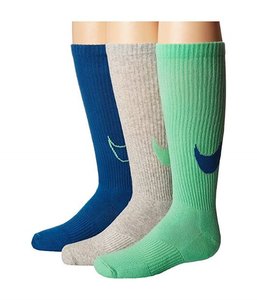 [나이키 쥬니어용 퍼포먼스 코튼 쿠션 크루 양말]Nike Boy&#039;s Performance Cotton Cushion Crew Socks 3 Pack - Blue/Grey/Green