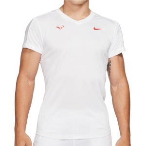 나이키 남성용 라파 나달 코트 챌린저 SS 테니스 티셔츠 - White and Chile Red
