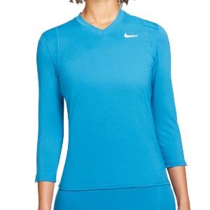 나이키 여성용 코트 드라이핏 UV 빅토리 8부 소매 테니스 티셔츠 Size M only - Brigade Blue