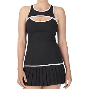[휠라 여성용 Brandon Maxwell 콜라보 플리티드 테니스 드레스] FILA Women`s Brandon Maxwell Pleated Racerback Tennis Dress - Black