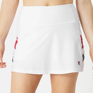 [휠라 여성용 헤리티지 에센셜 플러티 테니스 스커트] FILA Women`s Heritage Essentials 14.5 Inch Flirty Tennis Skirt - White