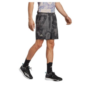 [아디다스 남성용 크럽 그래픽 7인치 테니스 반바지] Adidas Men&#039;s Club Graphic 7 Inch Tennis Shorts - Grey Five and Black