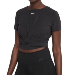 [나이키 여성용 드라이핏 One Luxe 트위스트 스탠다드 핏 반팔 상의] NIKE Women`s Women&#039;s Dri-FIT One Luxe Twist Standard Fit Short-Sleeve Top - Black