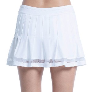 [럭키인러브 여성용 Long Vintage Pleated 테니스 스커트] LUCKY IN LOVE Women`s Long Vintage Pleated Tennis Skirt - White and Silver